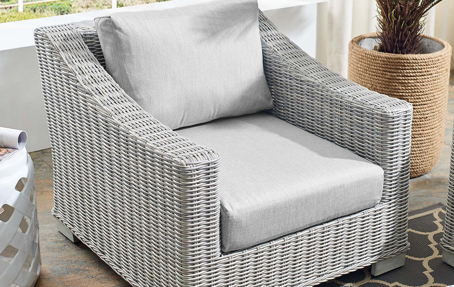 Harlow Sunbrella® Outdoor Patio Wicker Rattan Armchair in Light Gray Gray