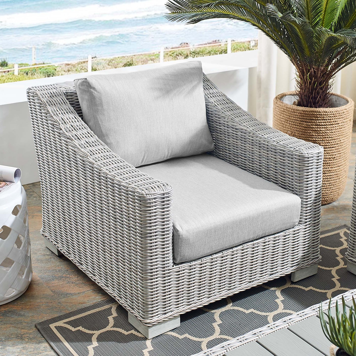 Conway SunbrellaÂ® Outdoor Patio Wicker Rattan Armchair by Furniture For America