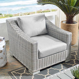 Harlow Sunbrella® Outdoor Patio Wicker Rattan Armchair in Light Gray Gray