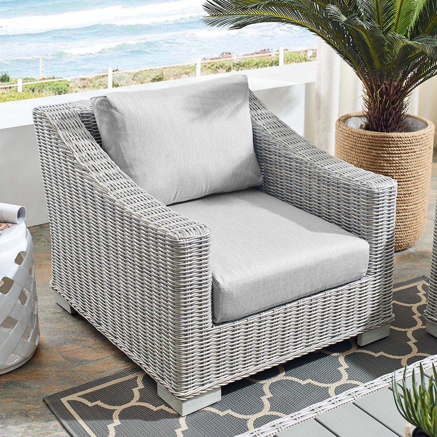 Harlow Sunbrella® Outdoor Patio Wicker Rattan Armchair in Light Gray Gray
