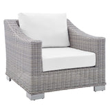 Harlow Sunbrella® Outdoor Patio Wicker Rattan Armchair in Light Gray White