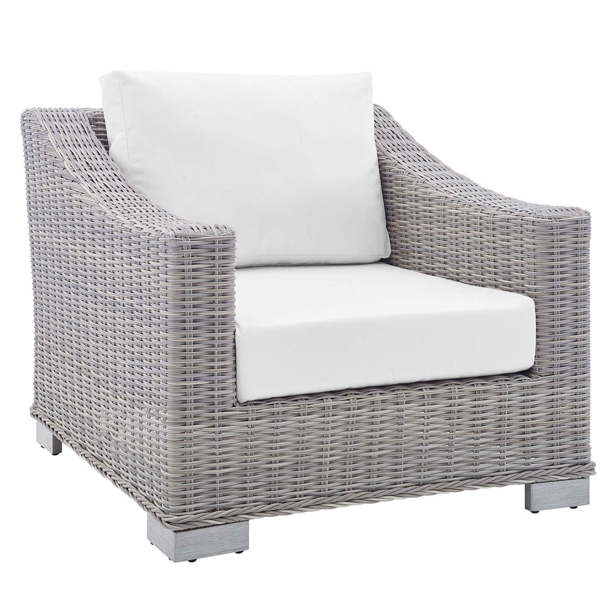Harlow Sunbrella® Outdoor Patio Wicker Rattan Armchair in Light Gray White