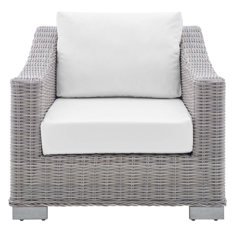 Harlow Sunbrella® Outdoor Patio Wicker Rattan Armchair in Light Gray White