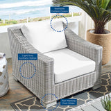 Harlow Sunbrella® Outdoor Patio Wicker Rattan Armchair in Light Gray White