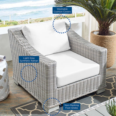 Conway Sunbrella® Outdoor Patio Wicker Rattan Armchair in Light Gray White