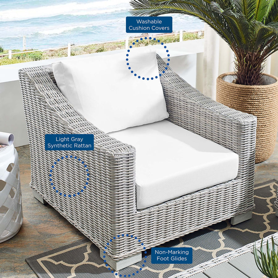 Harlow Sunbrella® Outdoor Patio Wicker Rattan Armchair in Light Gray White