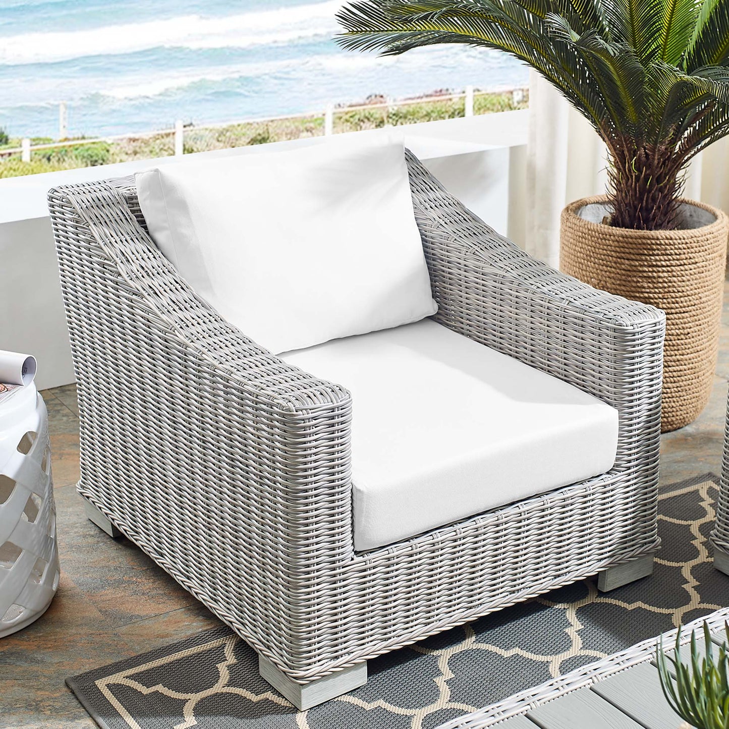 Conway SunbrellaÂ® Outdoor Patio Wicker Rattan Armchair by Furniture For America
