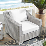 Harlow Sunbrella® Outdoor Patio Wicker Rattan Armchair in Light Gray White