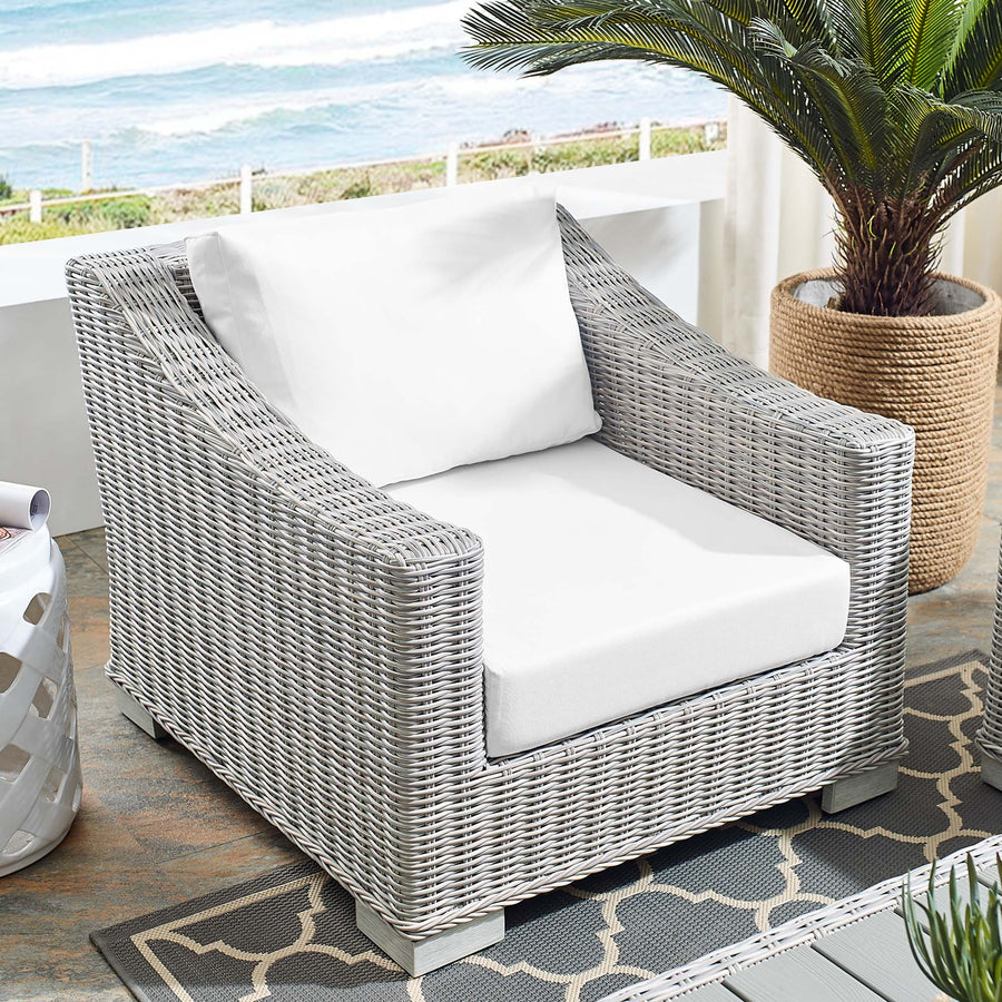 Harlow Sunbrella® Outdoor Patio Wicker Rattan Armchair in Light Gray White