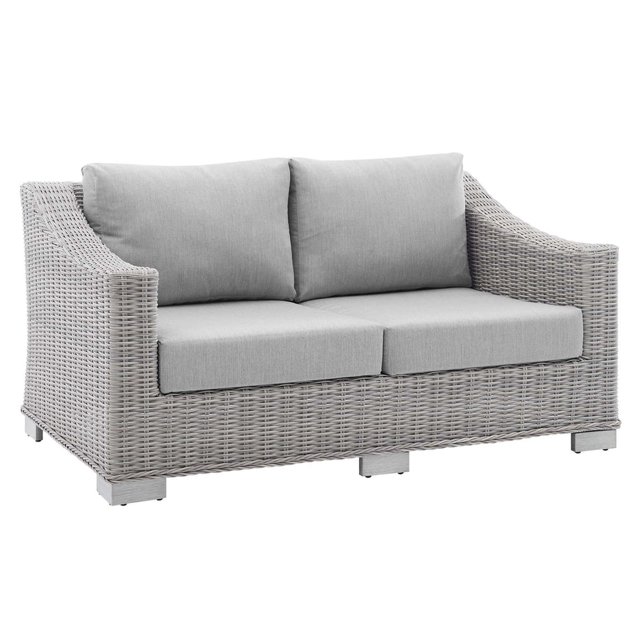 Harlow Sunbrella® Outdoor Patio Wicker Rattan Loveseat in Light Gray Gray