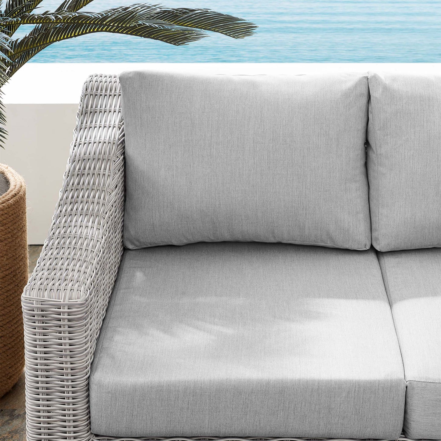 Harlow Sunbrella® Outdoor Patio Wicker Rattan Loveseat in Light Gray Gray