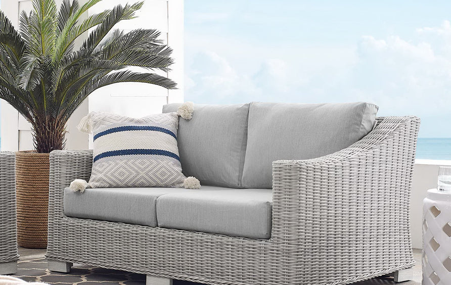 Harlow Sunbrella® Outdoor Patio Wicker Rattan Loveseat in Light Gray Gray
