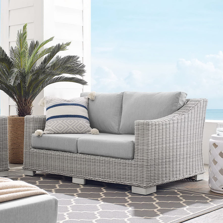 Harlow Sunbrella® Outdoor Patio Wicker Rattan Loveseat in Light Gray Gray