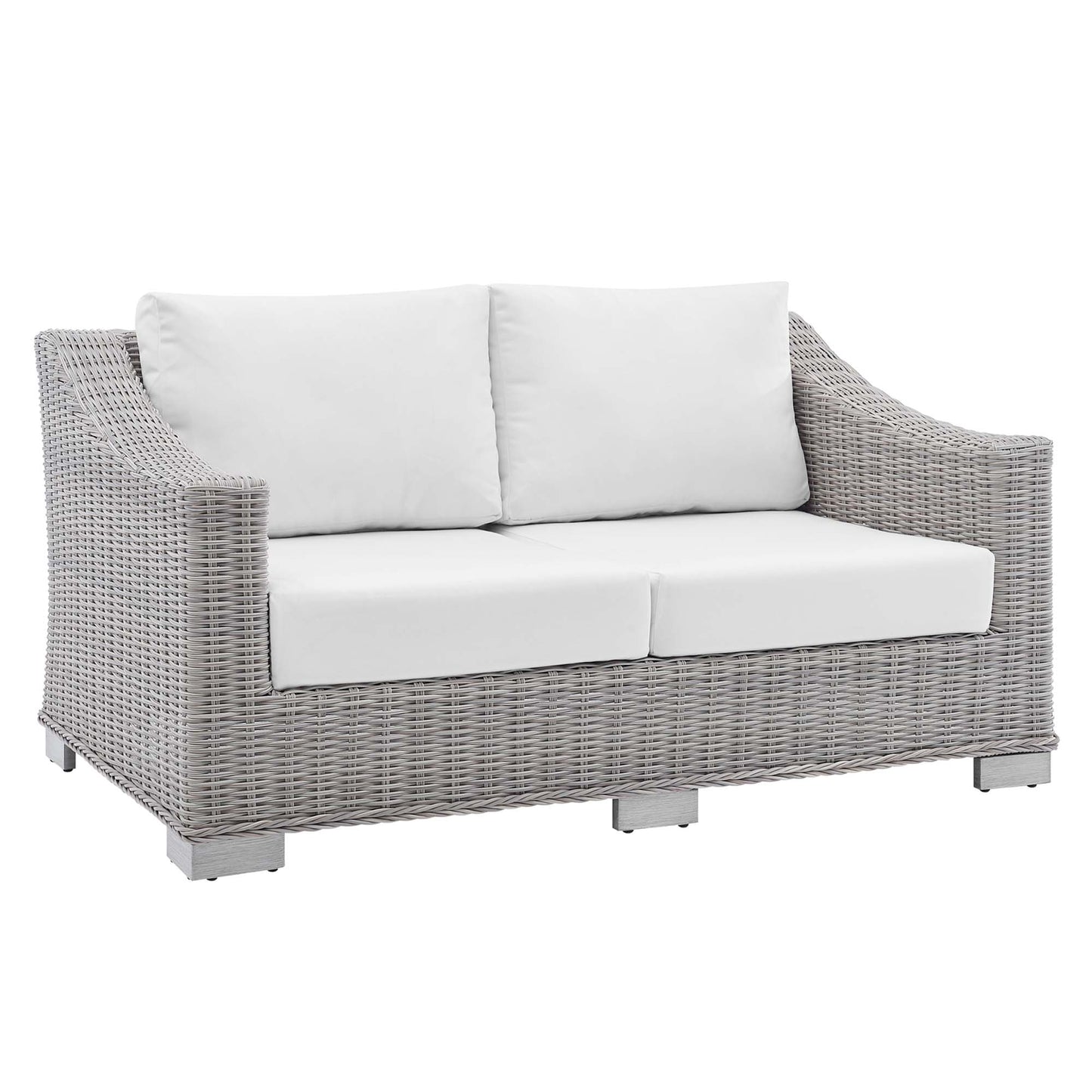 Harlow Sunbrella® Outdoor Patio Wicker Rattan Loveseat in Light Gray White