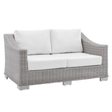 Harlow Sunbrella® Outdoor Patio Wicker Rattan Loveseat in Light Gray White