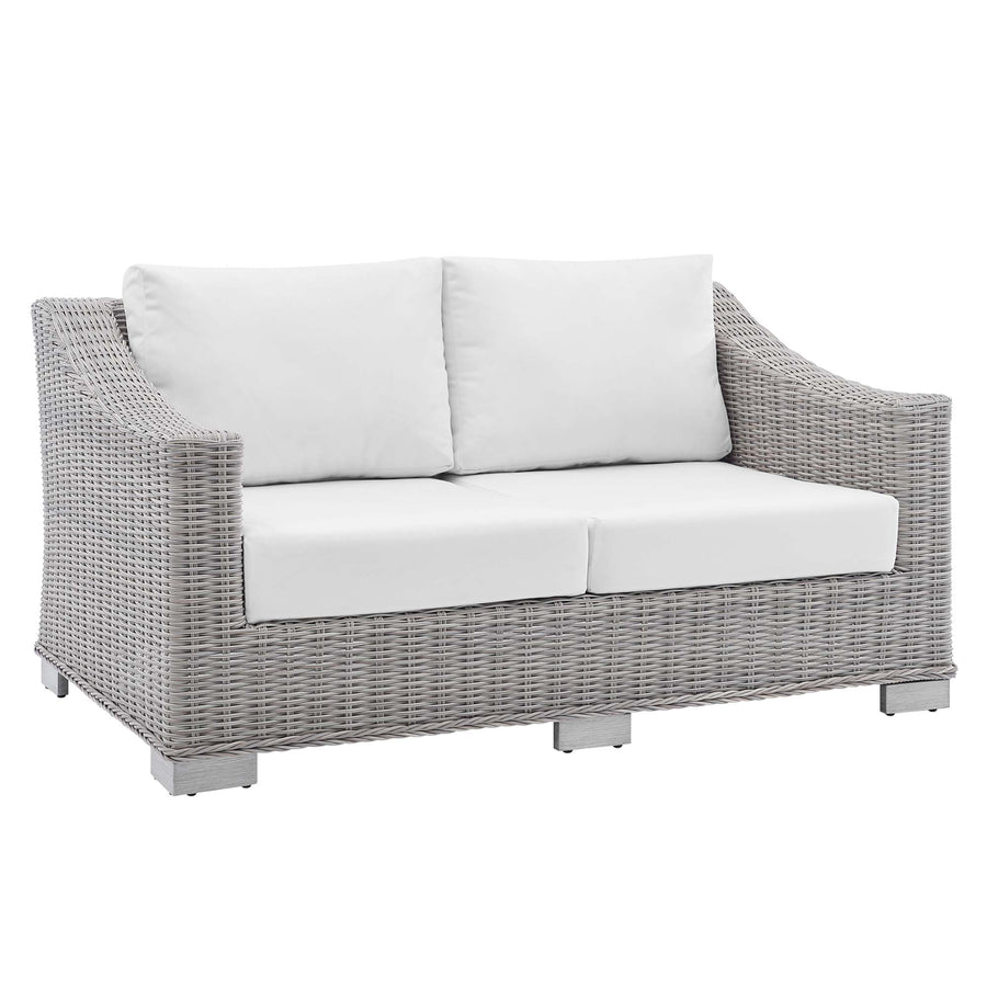 Harlow Sunbrella® Outdoor Patio Wicker Rattan Loveseat in Light Gray White