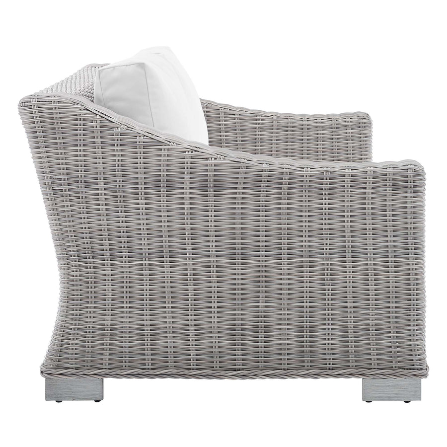 Harlow Sunbrella® Outdoor Patio Wicker Rattan Loveseat in Light Gray White