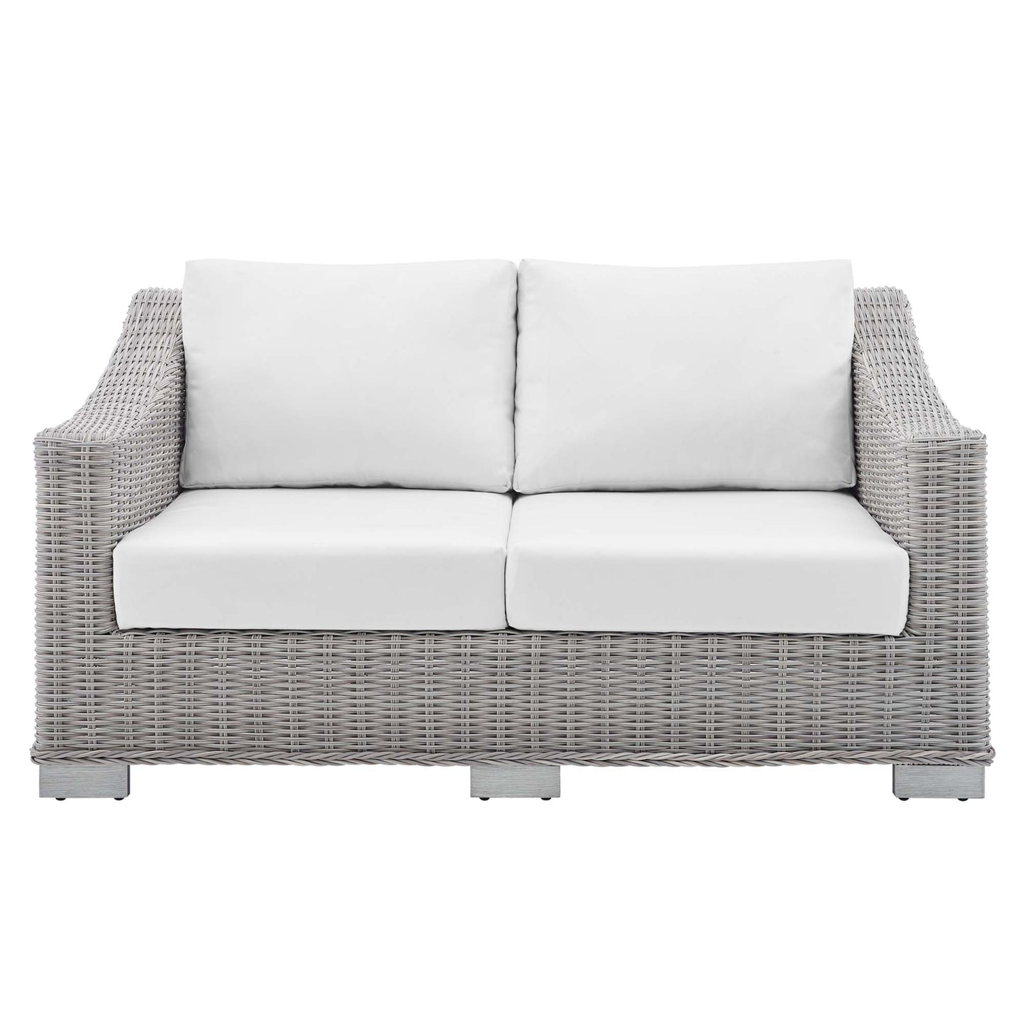 Harlow Sunbrella® Outdoor Patio Wicker Rattan Loveseat in Light Gray White
