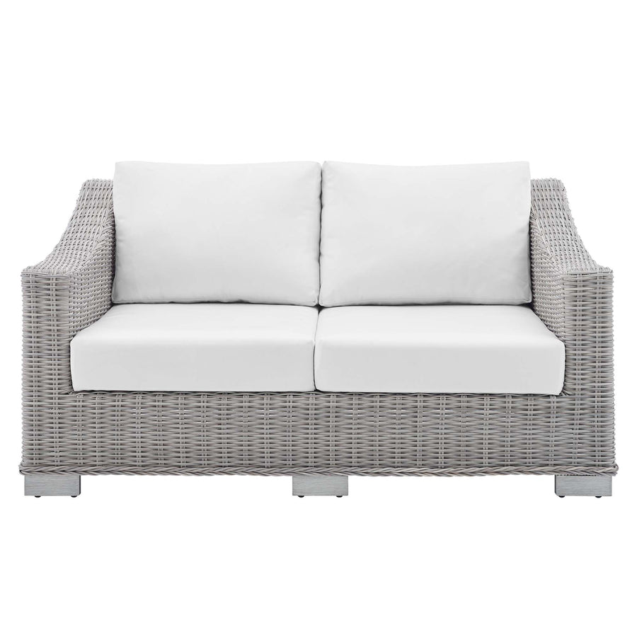 Harlow Sunbrella® Outdoor Patio Wicker Rattan Loveseat in Light Gray White
