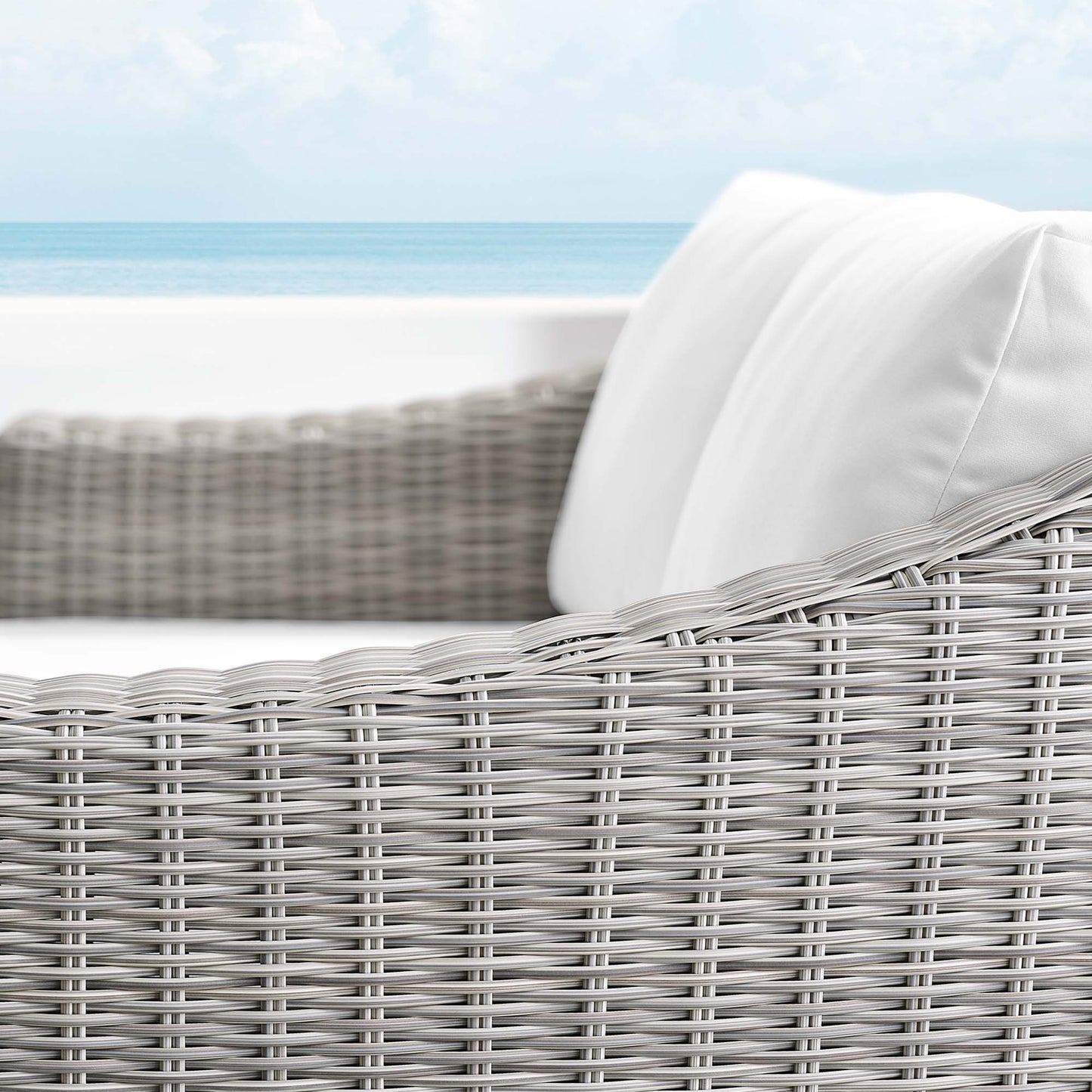 Harlow Sunbrella® Outdoor Patio Wicker Rattan Loveseat in Light Gray White