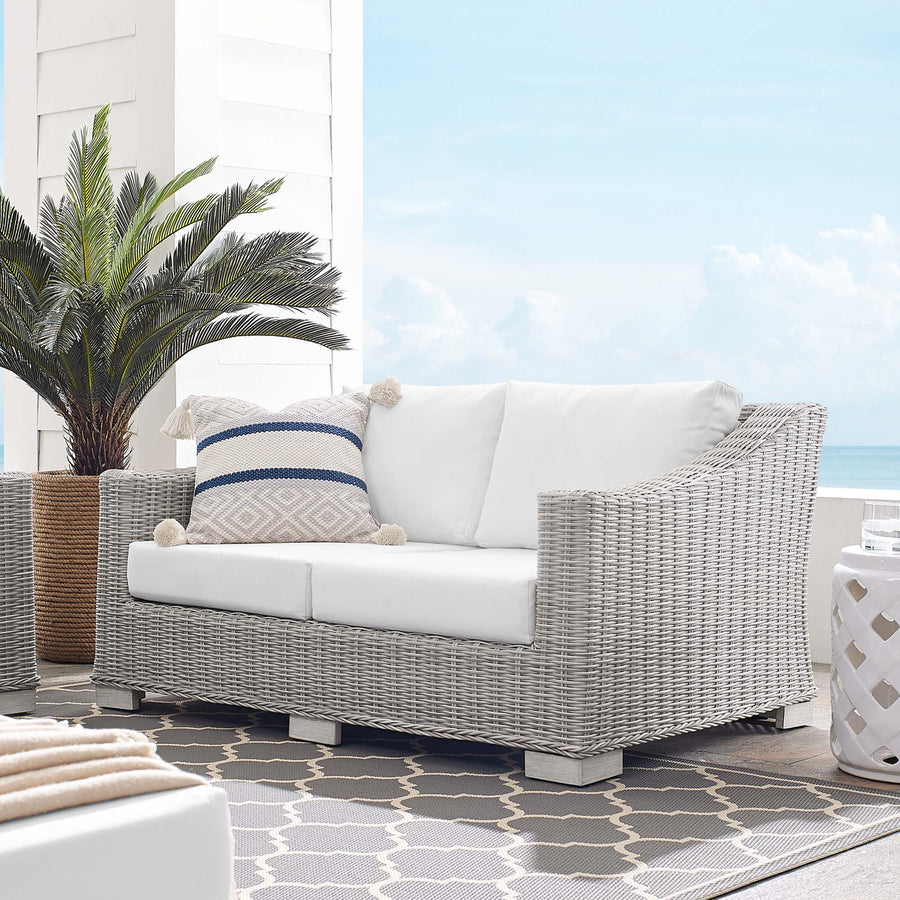 Harlow Sunbrella® Outdoor Patio Wicker Rattan Loveseat in Light Gray White
