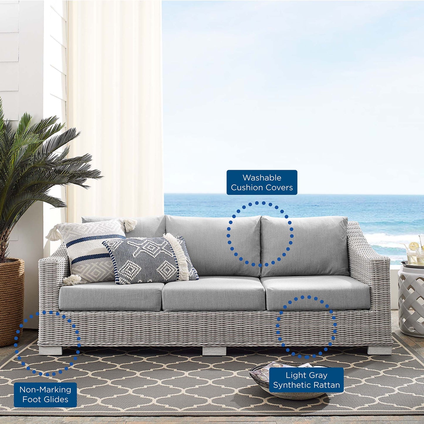 Conway SunbrellaÂ® Outdoor Patio Wicker Rattan Sofa by Furniture For America