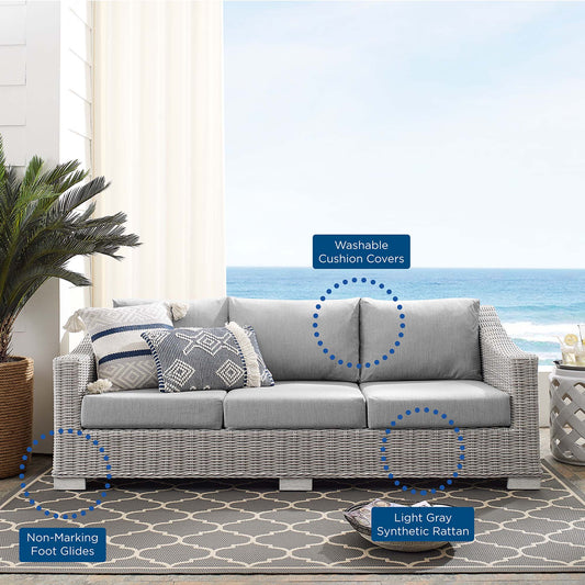 Conway Sunbrella® Outdoor Patio Wicker Rattan Sofa by Furniture For America