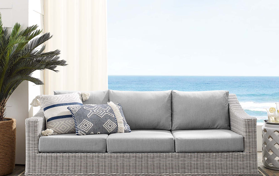 Harlow Sunbrella® Outdoor Patio Wicker Rattan Sofa in Light Gray Gray