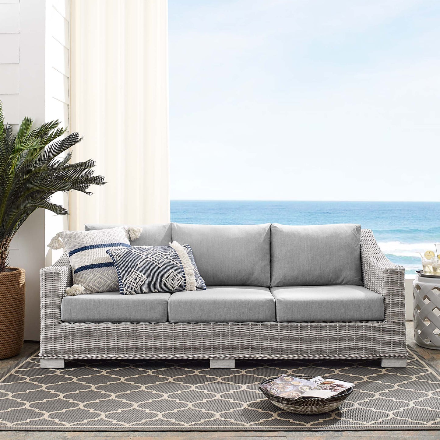 Conway SunbrellaÂ® Outdoor Patio Wicker Rattan Sofa by Furniture For America