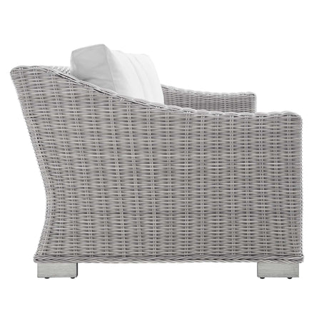 Conway Sunbrella® Outdoor Patio Wicker Rattan Sofa in Light Gray White