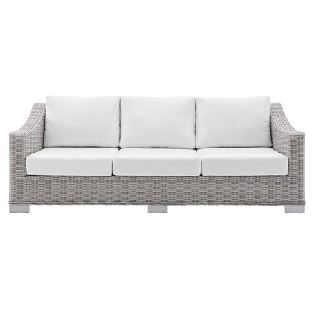 Conway Sunbrella® Outdoor Patio Wicker Rattan Sofa in Light Gray White