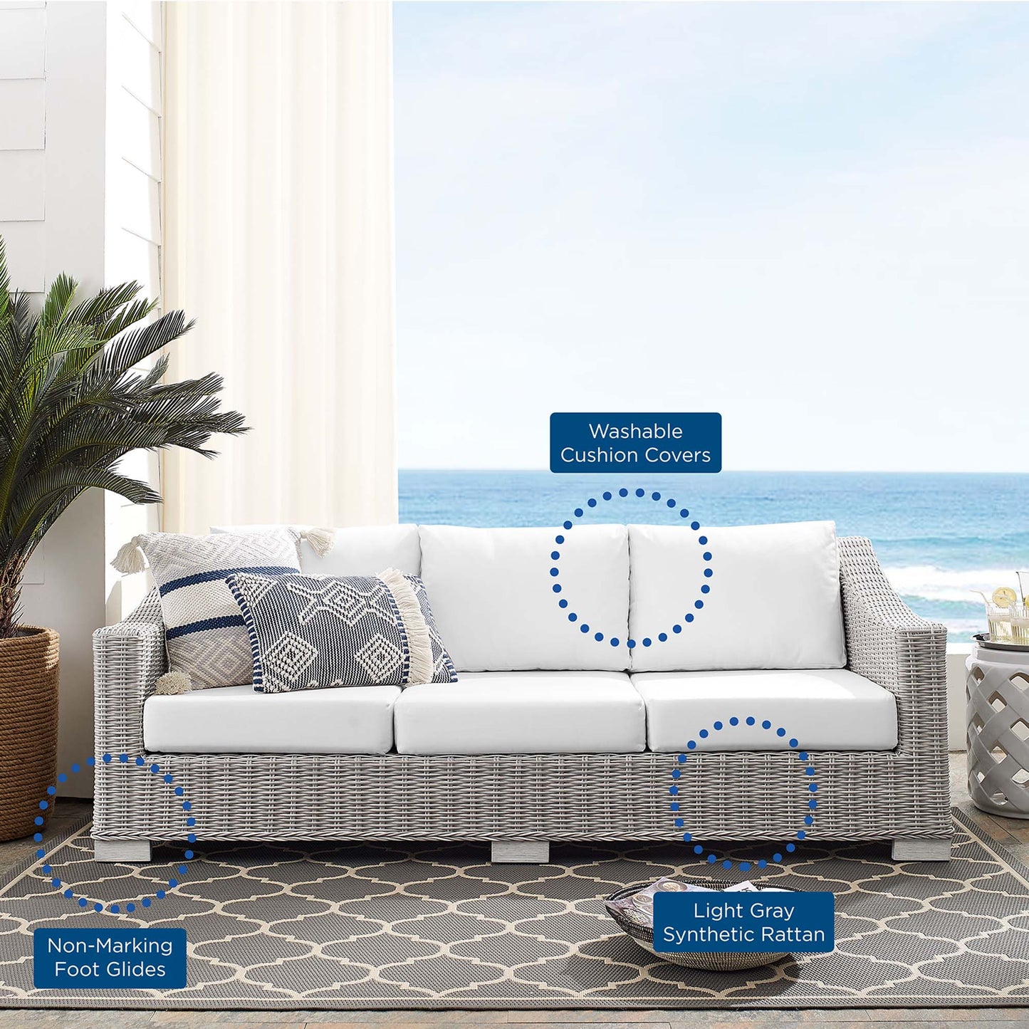 Conway SunbrellaÂ® Outdoor Patio Wicker Rattan Sofa by Furniture For America