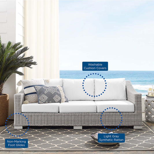 Conway Sunbrella® Outdoor Patio Wicker Rattan Sofa by Furniture For America
