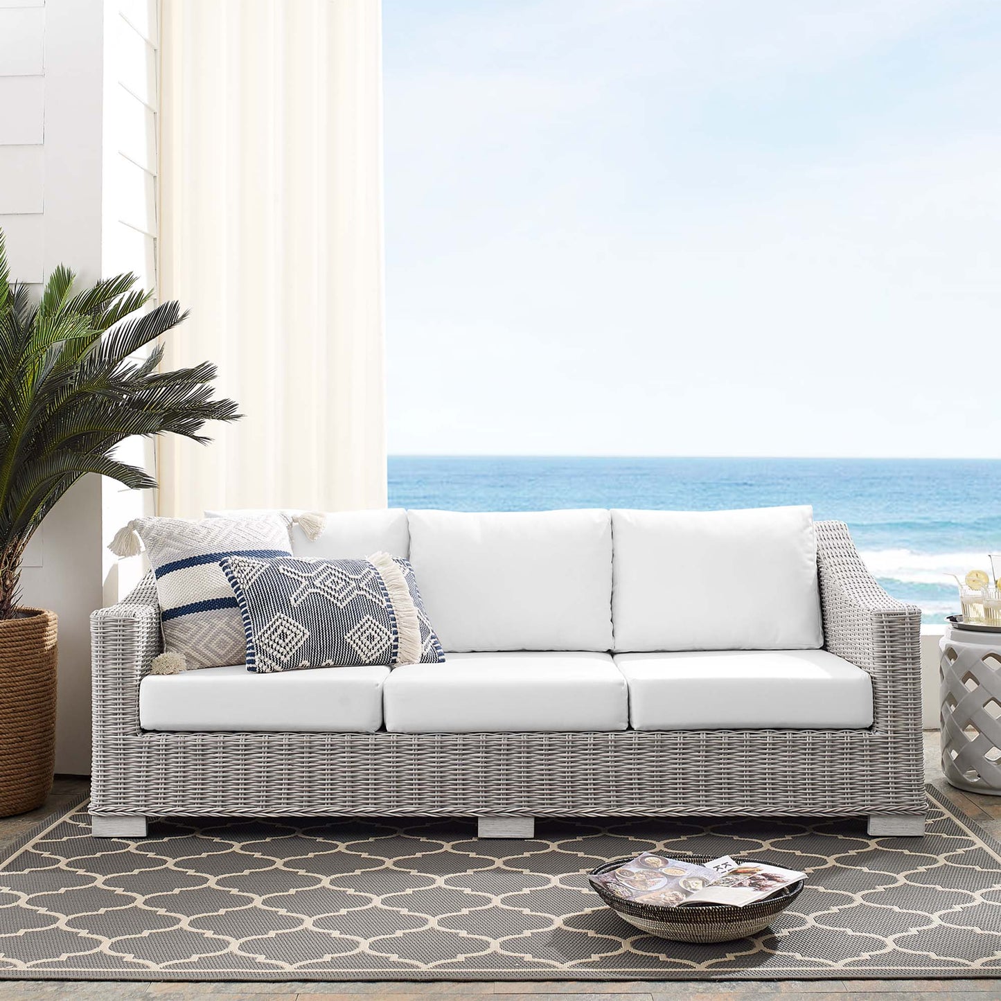 Conway SunbrellaÂ® Outdoor Patio Wicker Rattan Sofa by Furniture For America