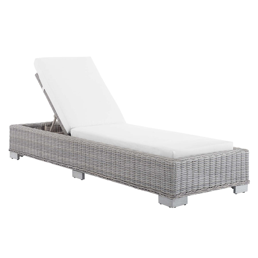 Harlow Sunbrella® Outdoor Patio Wicker Rattan Chaise Lounge in Light Gray White