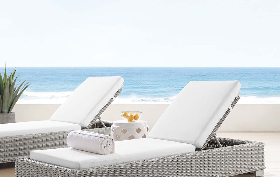 Harlow Sunbrella® Outdoor Patio Wicker Rattan Chaise Lounge in Light Gray White