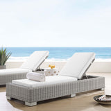 Harlow Sunbrella® Outdoor Patio Wicker Rattan Chaise Lounge in Light Gray White