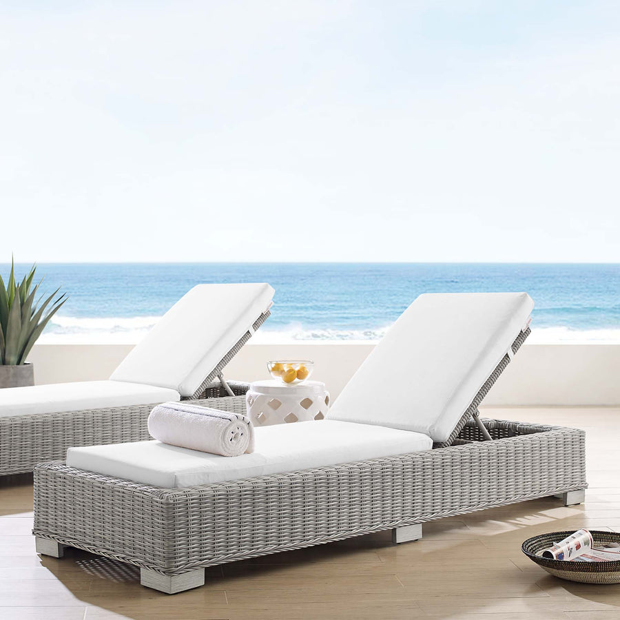 Harlow Sunbrella® Outdoor Patio Wicker Rattan Chaise Lounge in Light Gray White