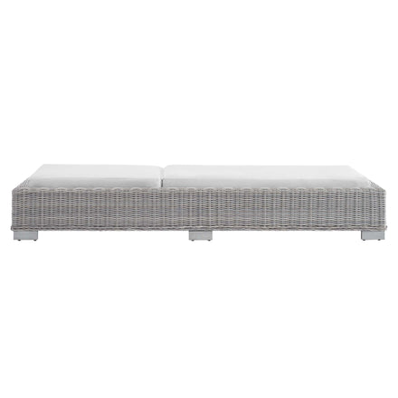 Conway Sunbrella® Outdoor Patio Wicker Rattan Chaise Lounge in Light Gray White