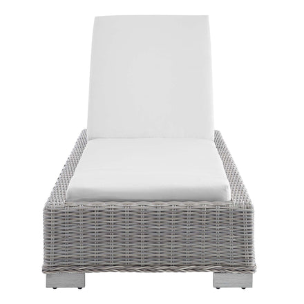 Conway Sunbrella® Outdoor Patio Wicker Rattan Chaise Lounge in Light Gray White