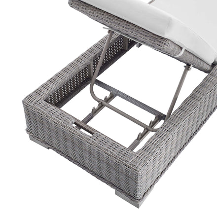 Conway Sunbrella® Outdoor Patio Wicker Rattan Chaise Lounge in Light Gray White