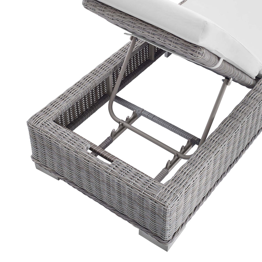 Harlow Sunbrella® Outdoor Patio Wicker Rattan Chaise Lounge in Light Gray White