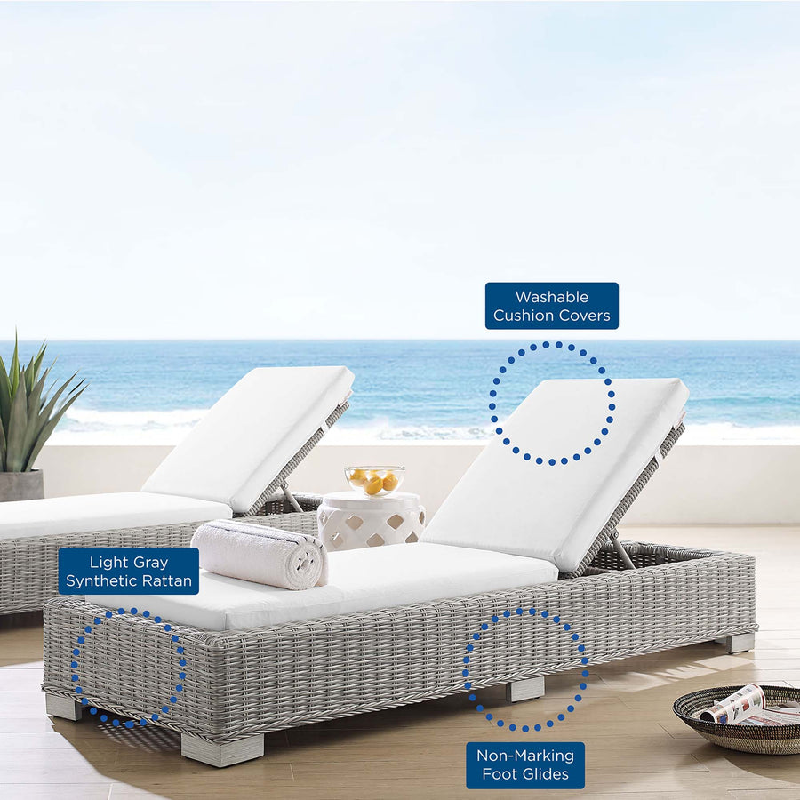 Harlow Sunbrella® Outdoor Patio Wicker Rattan Chaise Lounge in Light Gray White