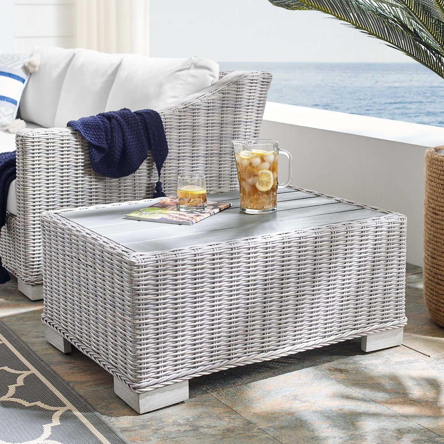 Conway 32" Outdoor Patio Wicker Rattan Coffee Table by Furniture For America