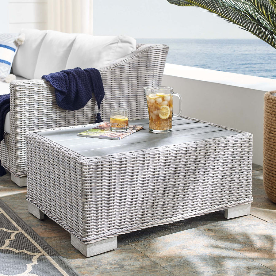 Harlow 32" Outdoor Patio Wicker Rattan Coffee Table in Light Gray