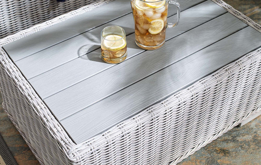 Harlow 32" Outdoor Patio Wicker Rattan Coffee Table in Light Gray