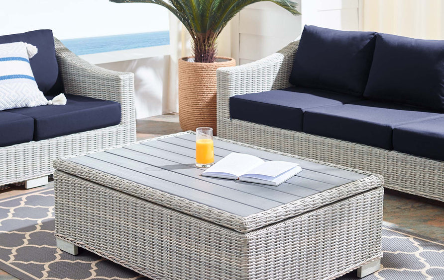 Harlow 45" Outdoor Patio Wicker Rattan Coffee Table in Light Gray