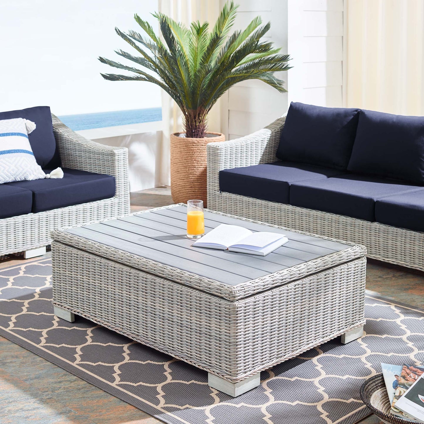 Conway 45" Outdoor Patio Wicker Rattan Coffee Table by Furniture For America