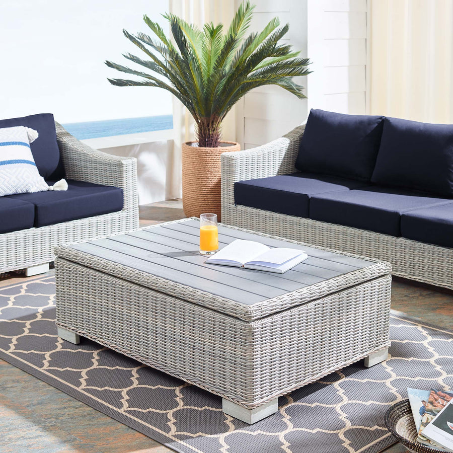 Harlow 45" Outdoor Patio Wicker Rattan Coffee Table in Light Gray