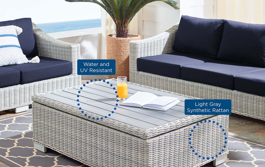 Harlow 45" Outdoor Patio Wicker Rattan Coffee Table in Light Gray